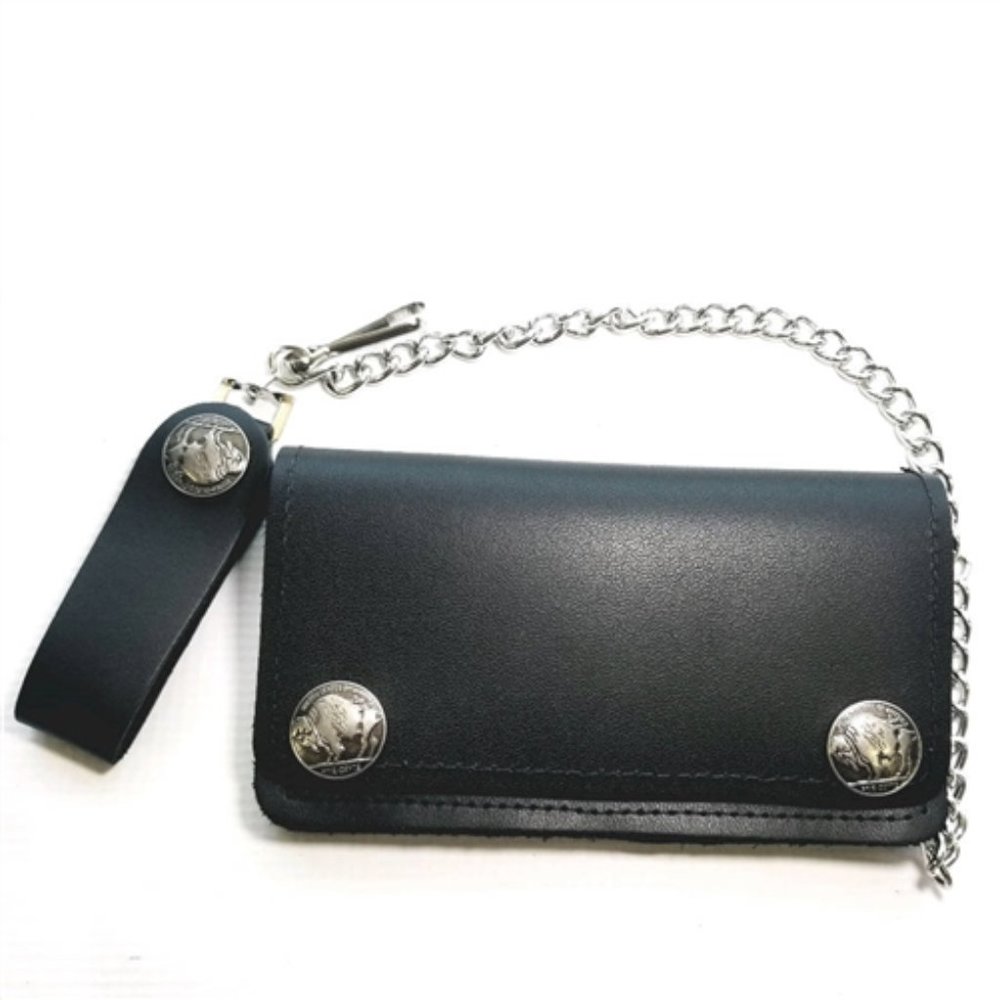Buffalo Nickel - Snap Genuine Leather Chain Wallet with 12" Chain